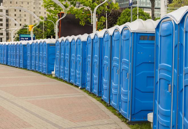 a row of portable restrooms at a trade show, catering to visitors with a professional and comfortable experience in Avondale, AZ